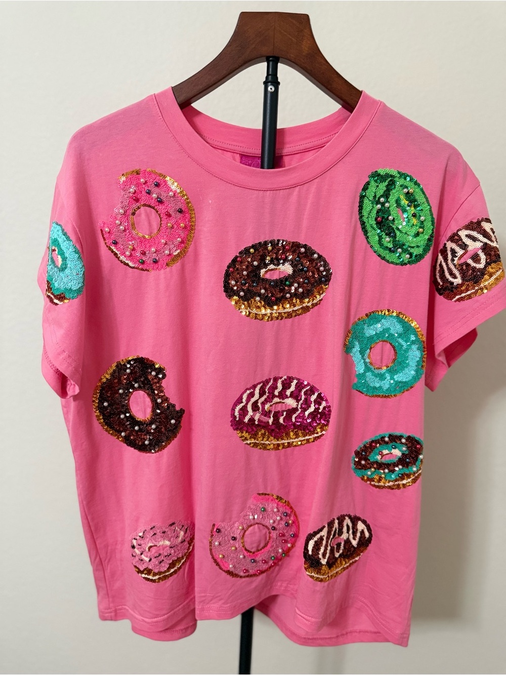 Queen of Sparkles Pink Sequin Donut Graphic Tee